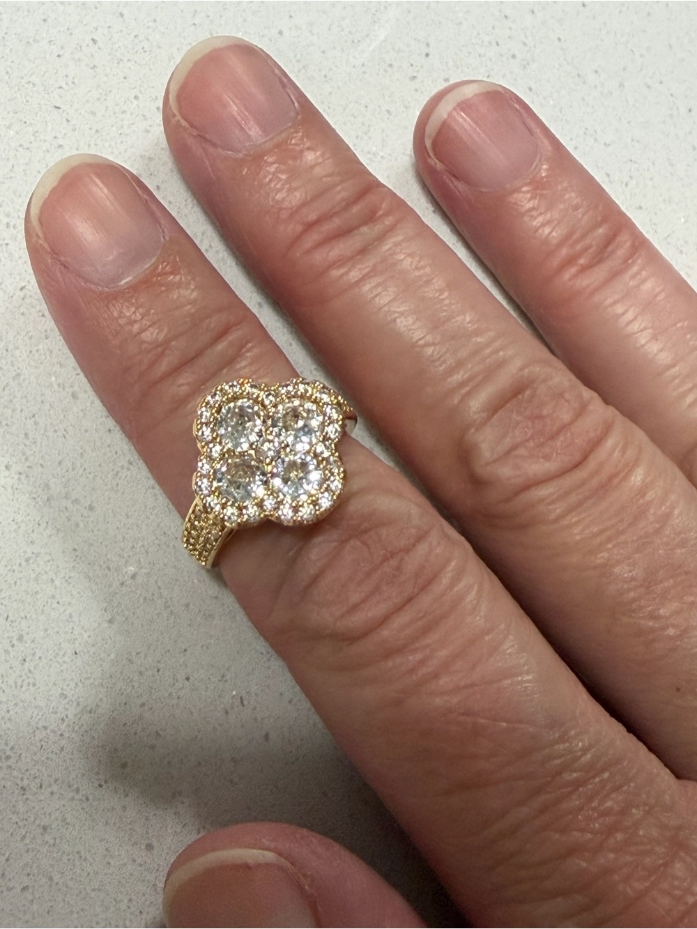 Recgirl Gold-Plated AAA CZs Clover Cocktail Ring